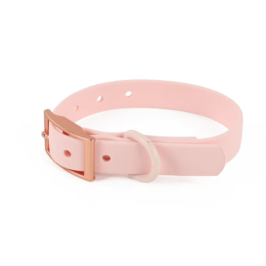 Light pink dog collar with a rose gold buckle