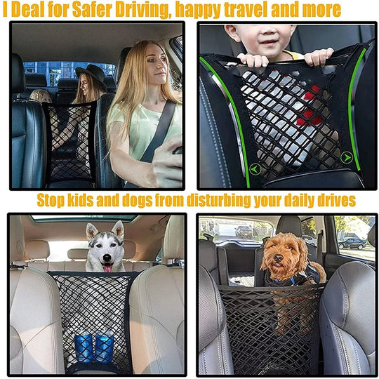 Pet Car Safety Net Barrier Rear Seat Fence with Storage BagCARRIERS,dog storage,Pet Car Seat Belt Safety Buckle