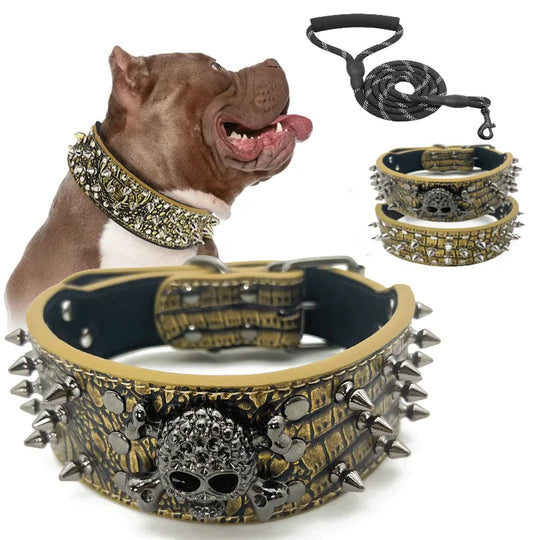 Spiked Studded Dog Collar with Traction Rope Adjustable FitCOLLARS AND LEASHES,Dog Collar,Dog Collar with Traction Rope,Spiked Studded Dog Collar,Traction Rope Adjustable Fit