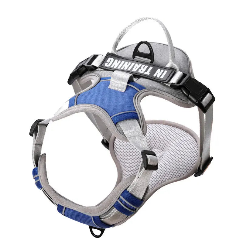 Blue and Grey Reflective Nylon Adjustable Dog Harness Vest