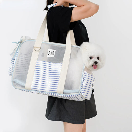 Summer Patchwork Stripes Pet Outing HandbagBreathable Handbag,CARRIERS,Pet Bag,Pet Outing Bag,Summer Patchwork Pet Bag