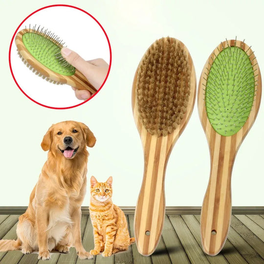 Bamboo Dog Brush Double-Sided Grooming CombBamboo Dog Brush,Dog Grooming Brush,Double Sided Grooming Brush,GROOMING,Stainless Steel Hair Remover