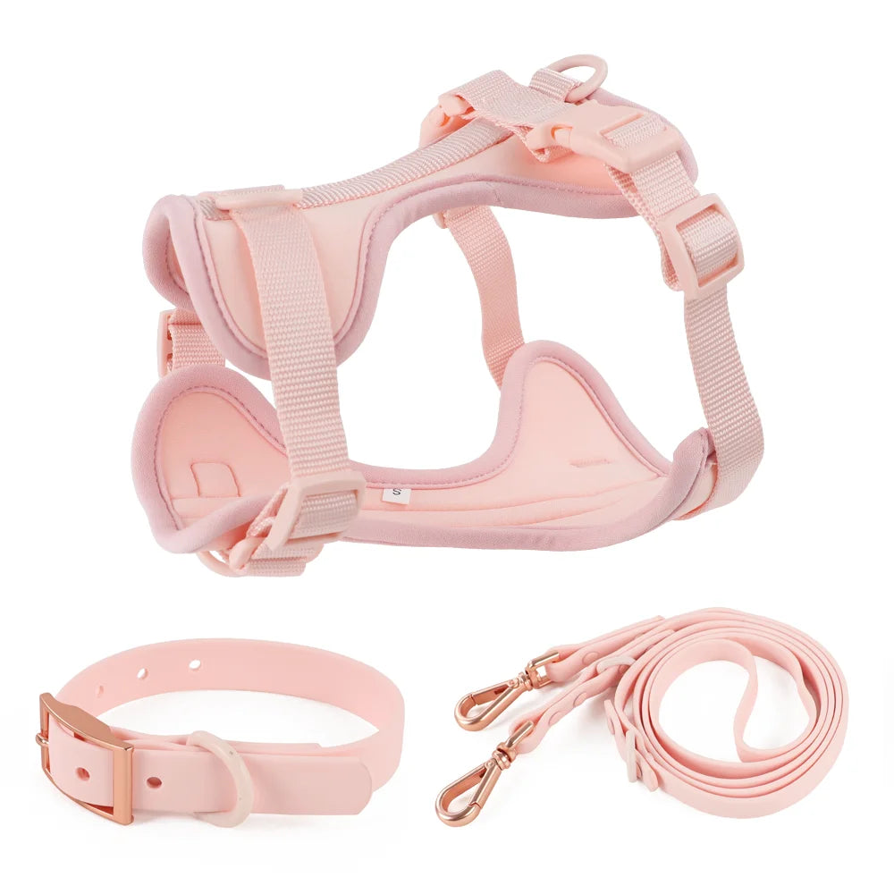 Light Pink Double Dog Leash Set - Adjustable PVC HarnessAdjustable Dog Harness,Adjustable PVC Harness,Dog Harness,Dog Leash Set,HARNESSES