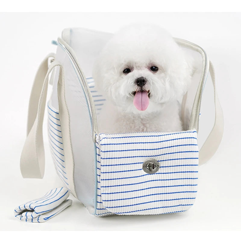 Summer Patchwork Stripes Pet Outing HandbagBreathable Handbag,CARRIERS,Pet Bag,Pet Outing Bag,Summer Patchwork Pet Bag