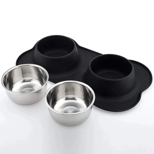 Antislip Double Dog Bowl with Silicone Mat Stainless SteelAntislip Double Dog Bowl,Dog Bowl,FEEDING,Silicone Mat Stainless Steel,Stainless Steel Bowl