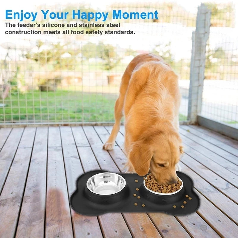 Antislip Double Dog Bowl with Silicone Mat Stainless SteelAntislip Double Dog Bowl,Dog Bowl,FEEDING,Silicone Mat Stainless Steel,Stainless Steel Bowl