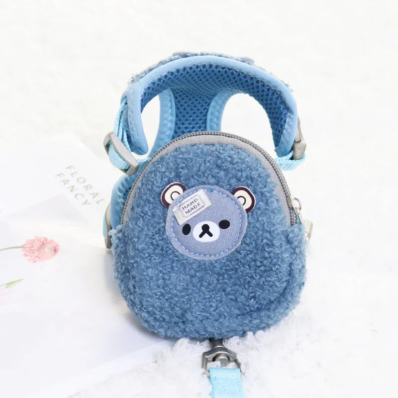 Warm Dog Backpack Harness with Leash Cartoon Bear DesignBear Design Dog Backpack,COLLARS AND LEASHES,Dog Backpack,Harness with Leash Backpack,Leash Cartoon Bear Design,Warm Dog Backpack