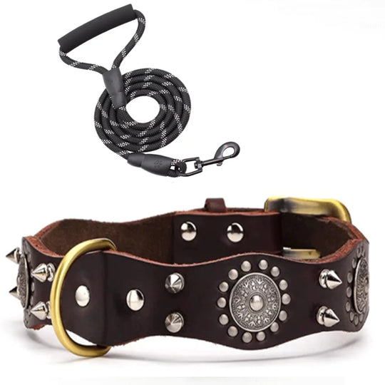 Spiked Studded Dog Collar with Traction Rope Adjustable FitCOLLARS AND LEASHES,Dog Collar,Dog Collar with Traction Rope,Spiked Studded Dog Collar,Traction Rope Adjustable Fit