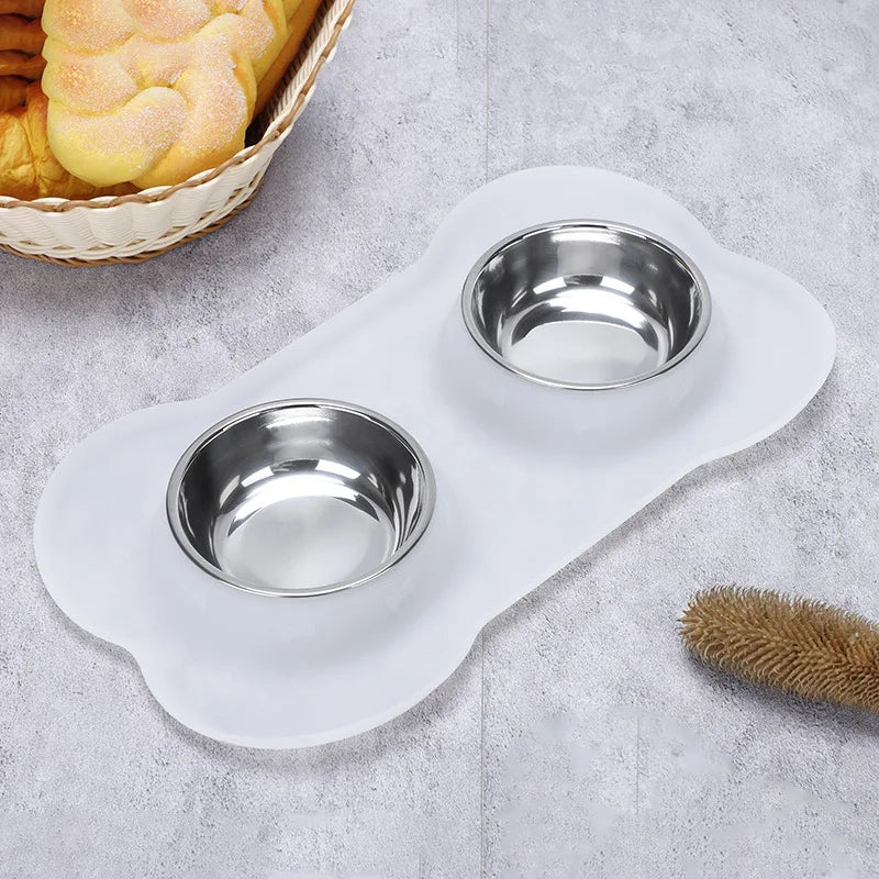 Antislip Double Dog Bowl with Silicone Mat Stainless SteelAntislip Double Dog Bowl,Dog Bowl,FEEDING,Silicone Mat Stainless Steel,Stainless Steel Bowl