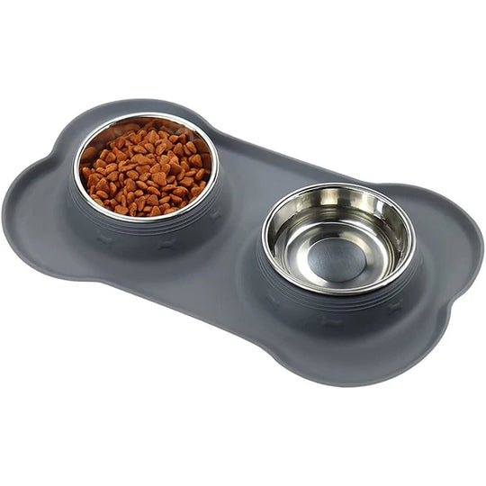 Antislip Double Dog Bowl with Silicone Mat Stainless SteelAntislip Double Dog Bowl,Dog Bowl,FEEDING,Silicone Mat Stainless Steel,Stainless Steel Bowl