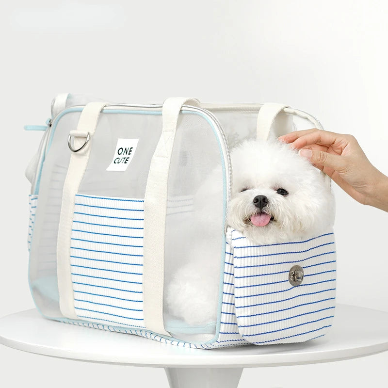 Summer Patchwork Stripes Pet Outing HandbagBreathable Handbag,CARRIERS,Pet Bag,Pet Outing Bag,Summer Patchwork Pet Bag