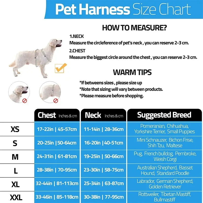 Size Chart Of Heavy Duty No Pull Dog Harness