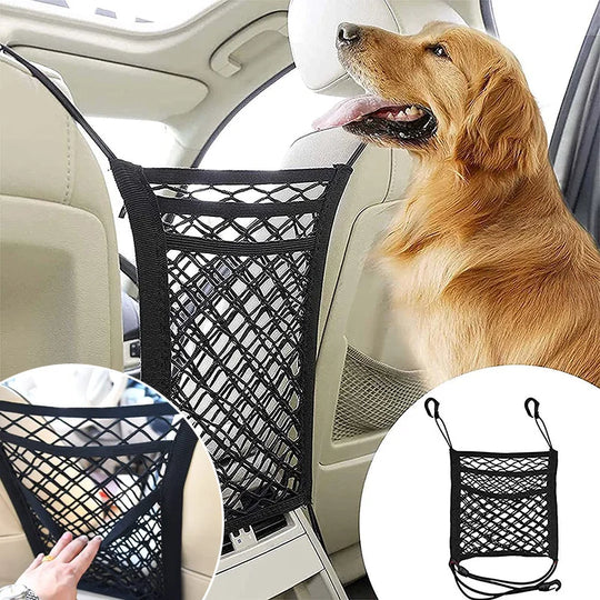 Pet Car Safety Net Barrier Rear Seat Fence with Storage BagCARRIERS,dog storage,Pet Car Seat Belt Safety Buckle