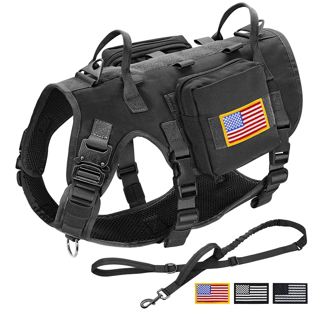 Tactical Military Dog Harness Set - Vest, Leash, Pouches