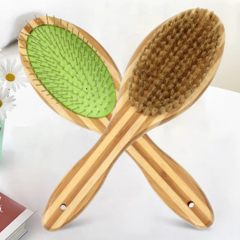 Bamboo Dog Brush Double-Sided Grooming CombBamboo Dog Brush,Dog Grooming Brush,Double Sided Grooming Brush,GROOMING,Stainless Steel Hair Remover