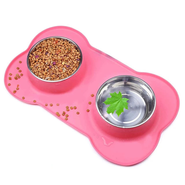 Antislip Double Dog Bowl with Silicone Mat Stainless SteelAntislip Double Dog Bowl,Dog Bowl,FEEDING,Silicone Mat Stainless Steel,Stainless Steel Bowl