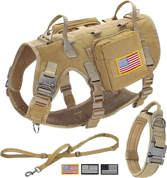 Tactical Military Dog Harness Set - Vest, Leash, Pouches