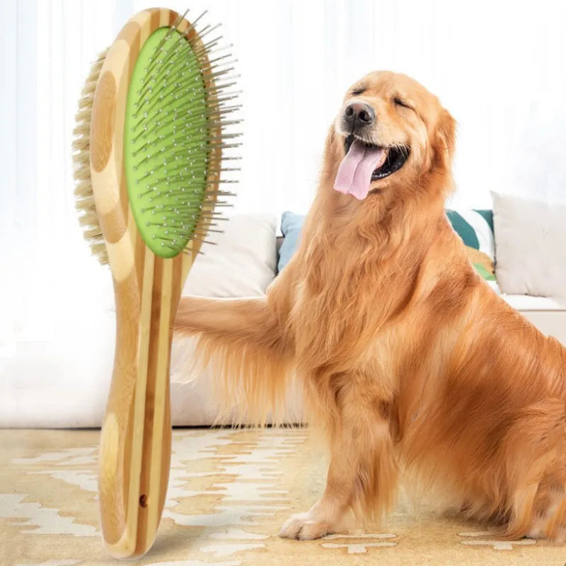 Bamboo Dog Brush Double-Sided Grooming CombBamboo Dog Brush,Dog Grooming Brush,Double Sided Grooming Brush,GROOMING,Stainless Steel Hair Remover