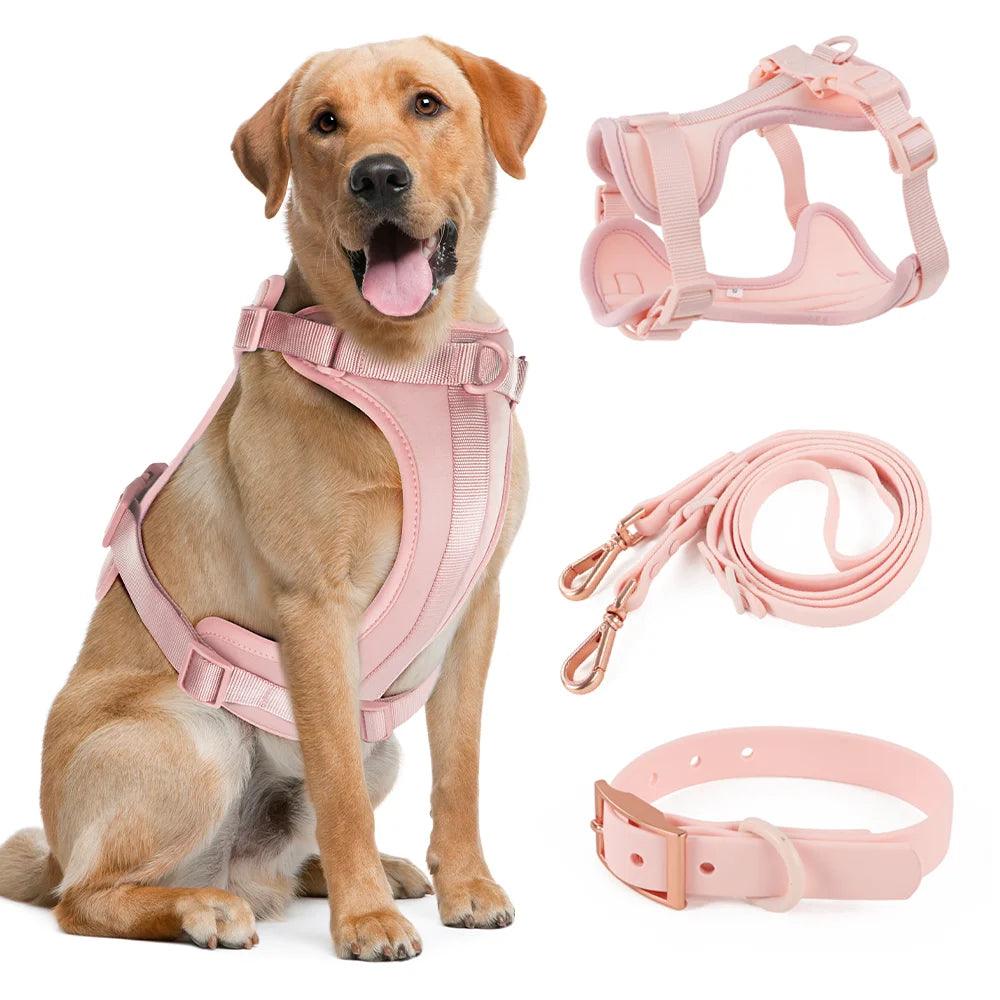 Light Pink Double Dog Leash Set - Adjustable PVC HarnessAdjustable Dog Harness,Adjustable PVC Harness,Dog Harness,Dog Leash Set,HARNESSES