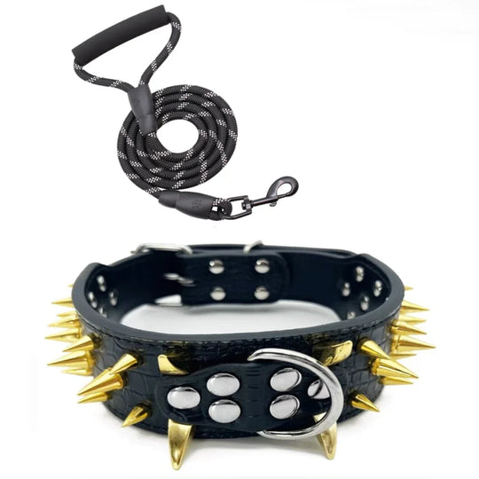 Spiked Studded Dog Collar with Traction Rope Adjustable FitCOLLARS AND LEASHES,Dog Collar,Dog Collar with Traction Rope,Spiked Studded Dog Collar,Traction Rope Adjustable Fit