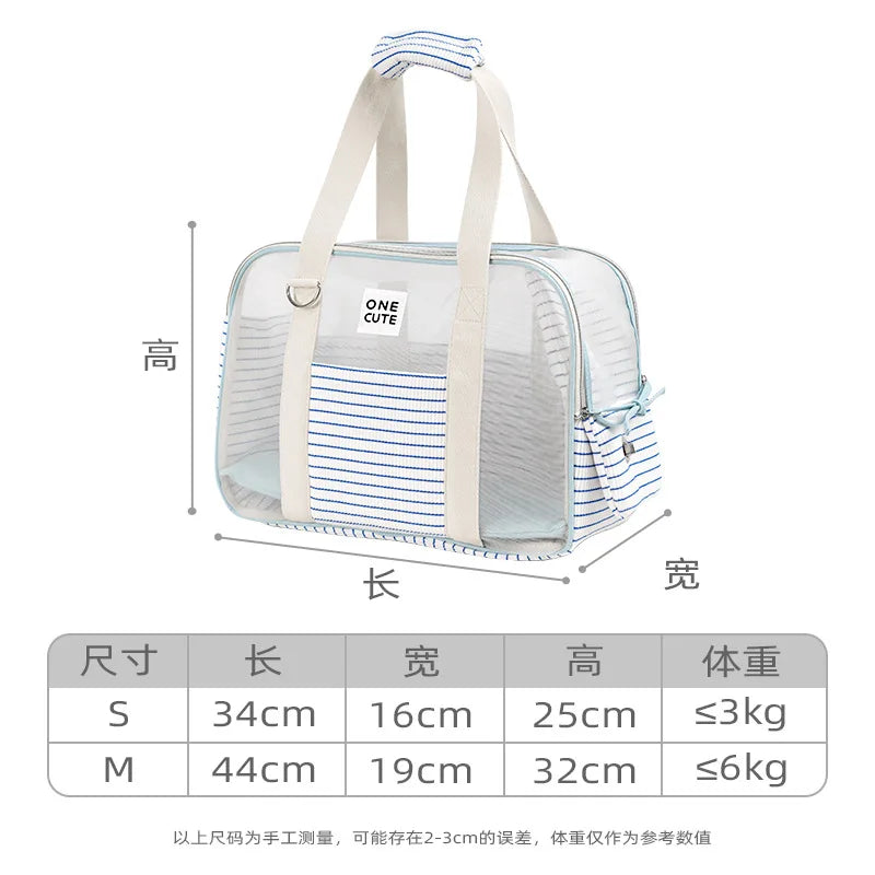 Summer Patchwork Stripes Pet Outing HandbagBreathable Handbag,CARRIERS,Pet Bag,Pet Outing Bag,Summer Patchwork Pet Bag