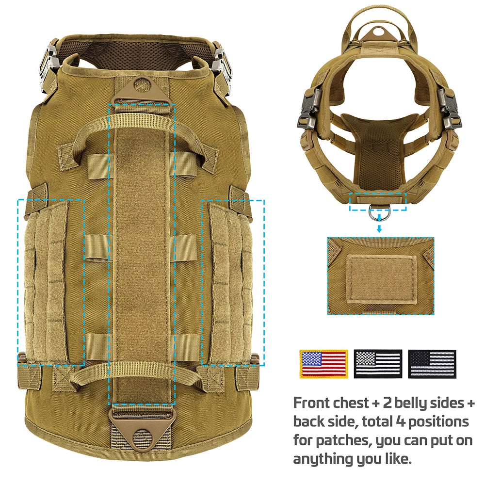 Tactical Military Dog Harness Set - Vest, Leash, Pouches