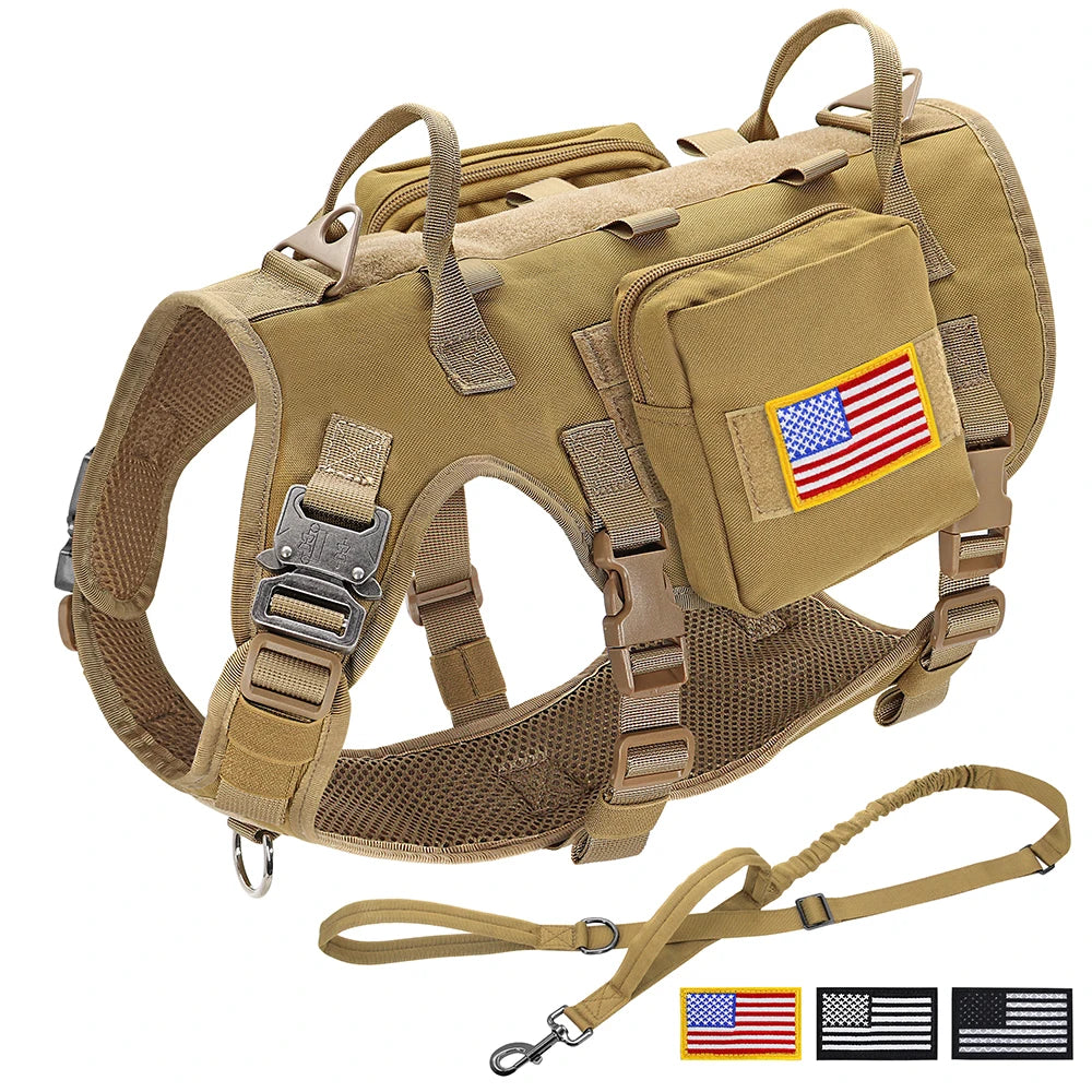 Tactical Military Dog Harness Set - Vest, Leash, Pouches