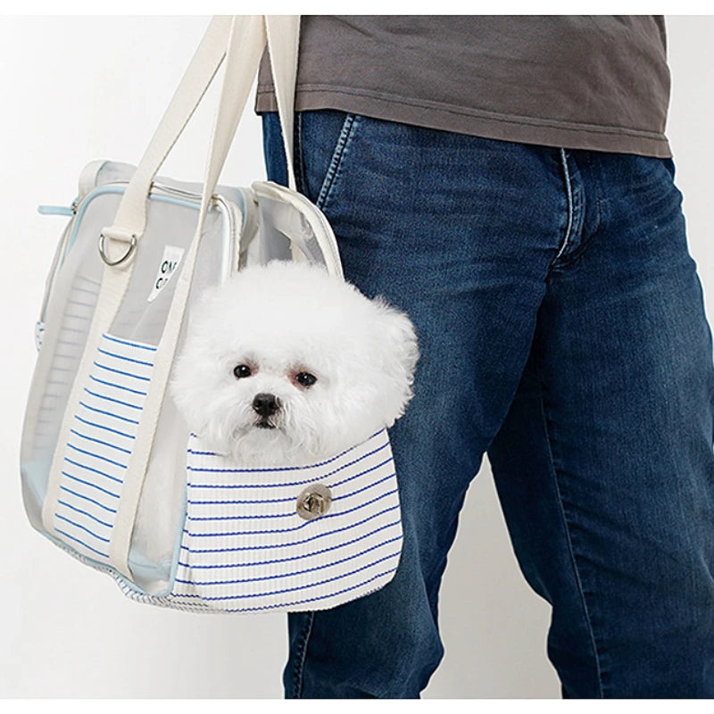 Summer Patchwork Stripes Pet Outing HandbagBreathable Handbag,CARRIERS,Pet Bag,Pet Outing Bag,Summer Patchwork Pet Bag