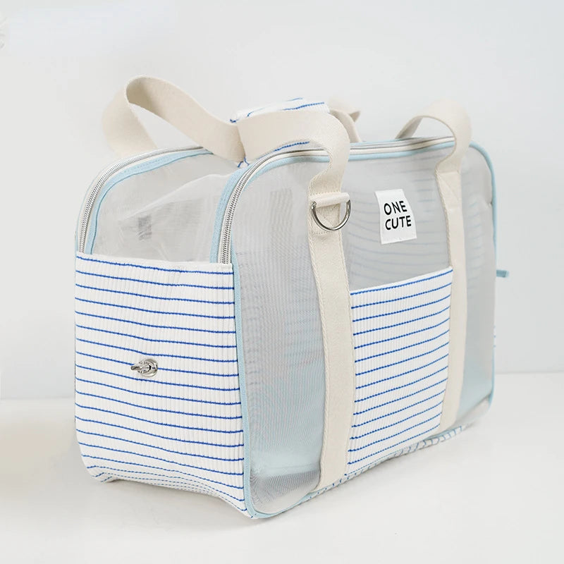 Summer Patchwork Stripes Pet Outing HandbagBreathable Handbag,CARRIERS,Pet Bag,Pet Outing Bag,Summer Patchwork Pet Bag