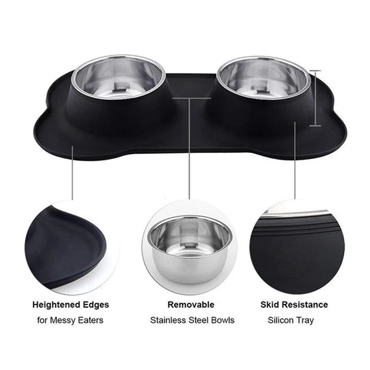 Antislip Double Dog Bowl with Silicone Mat Stainless SteelAntislip Double Dog Bowl,Dog Bowl,FEEDING,Silicone Mat Stainless Steel,Stainless Steel Bowl