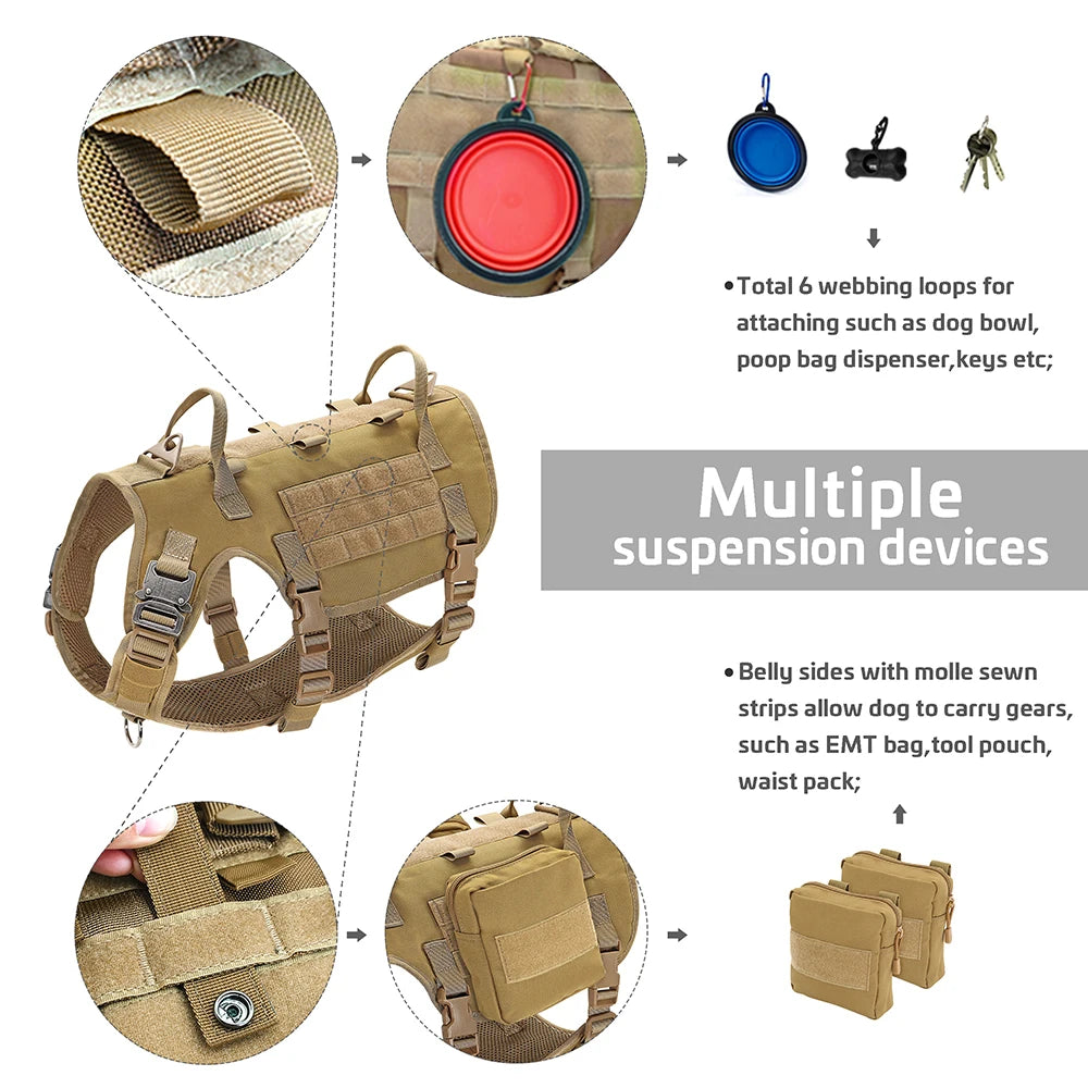 Tactical Military Dog Harness Set - Vest, Leash, Pouches