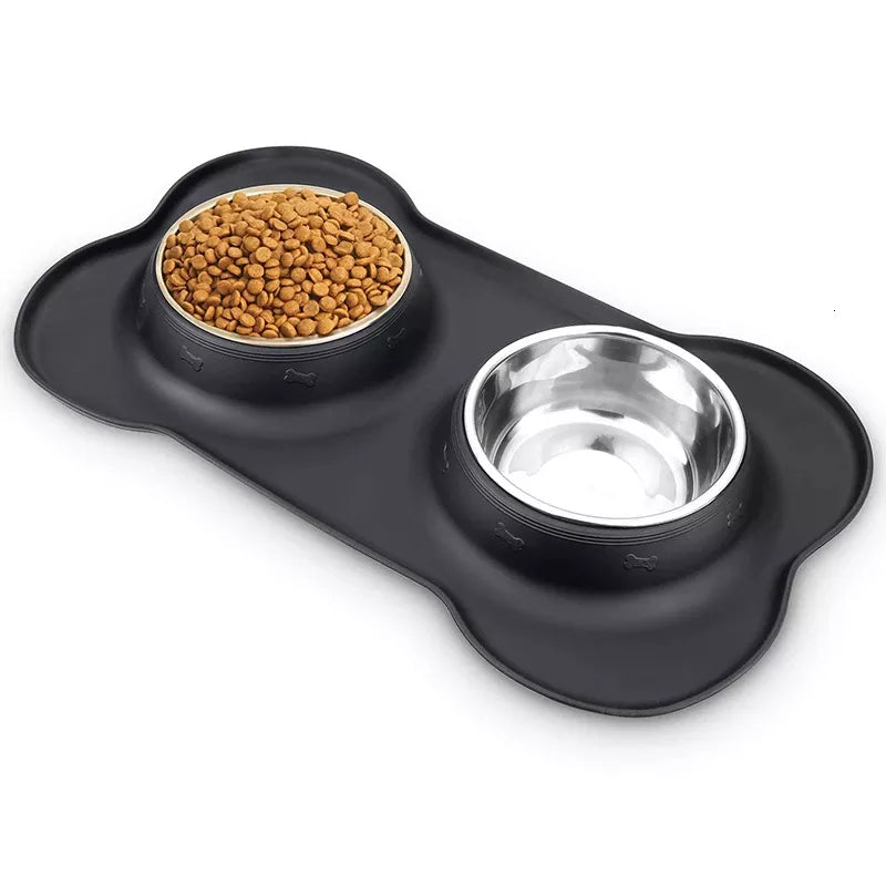 Antislip Double Dog Bowl with Silicone Mat Stainless SteelAntislip Double Dog Bowl,Dog Bowl,FEEDING,Silicone Mat Stainless Steel,Stainless Steel Bowl
