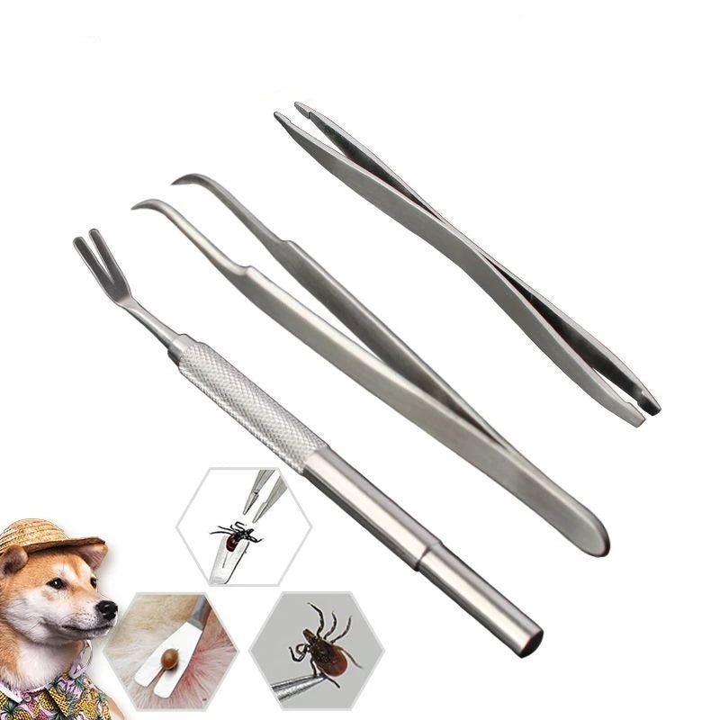 Stainless Steel Pet Flea & Tick Removal Tool SetDog Grooming,GROOMING,Pet Flea & Tick Removal Tool Set,Removal Tool Set,Stainless Steel Pet Flea