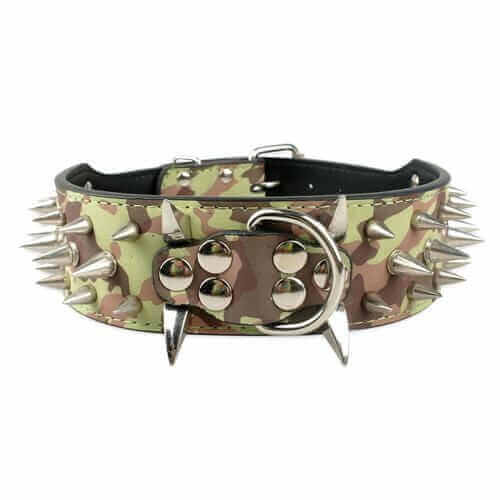 Camouflage Spiked Leather Dog Collar