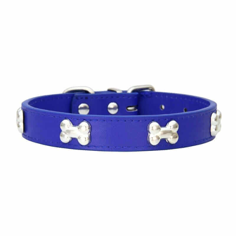 Blue Leather Durable Dog Collars