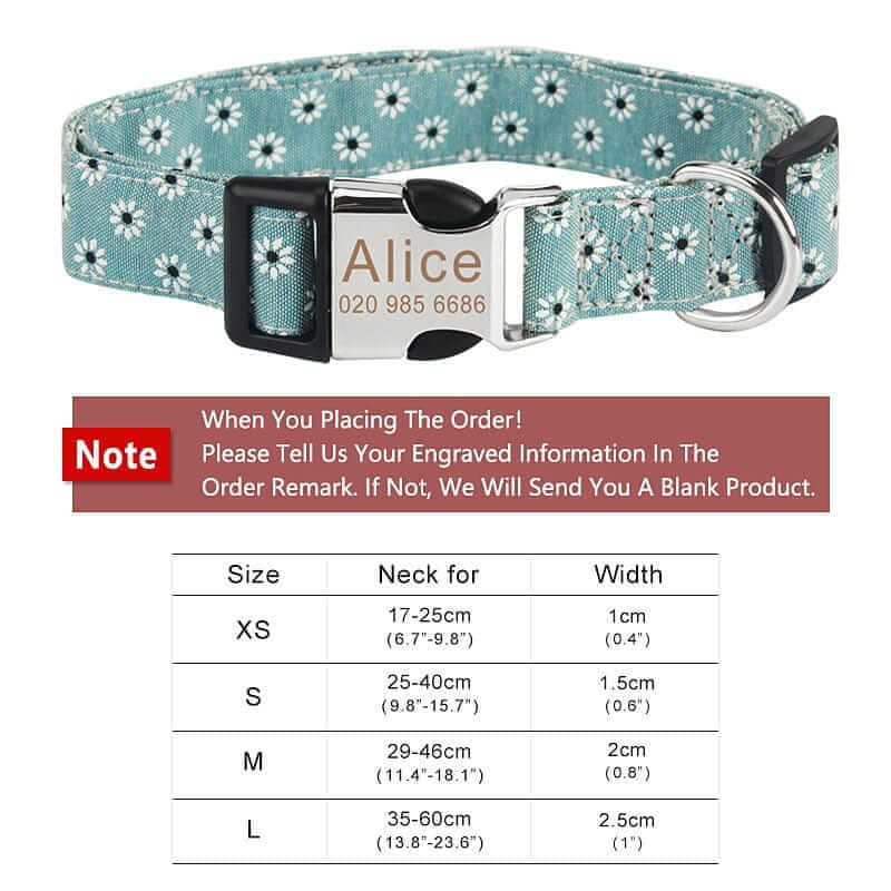 Light Sea Green Dog Collars with Name 